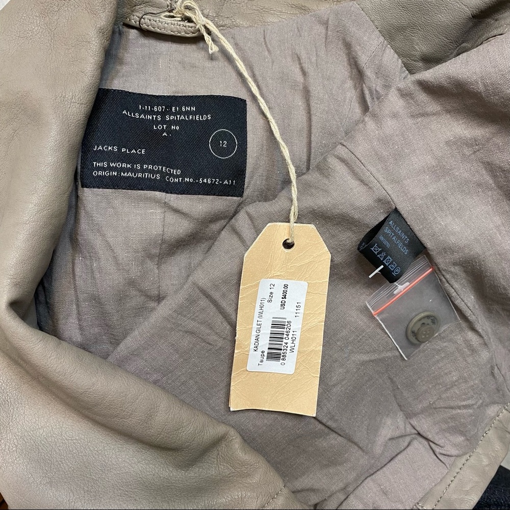 All Saints Kadian Gilet Leather Vest in Taupe - Picture 11 of 14